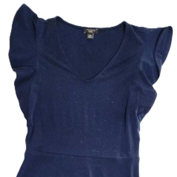 Ann Taylor Factory Women Size XXSP Navy V Neck Flutter Sleeve A Line Dress - Picture 2 of 7